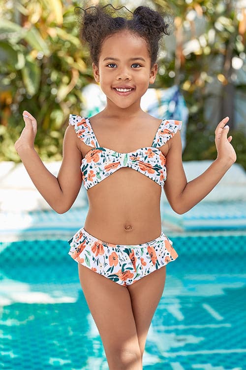 Girls Bathing Suits Flora Ruffle Kid Bikini Set 6-14 Years