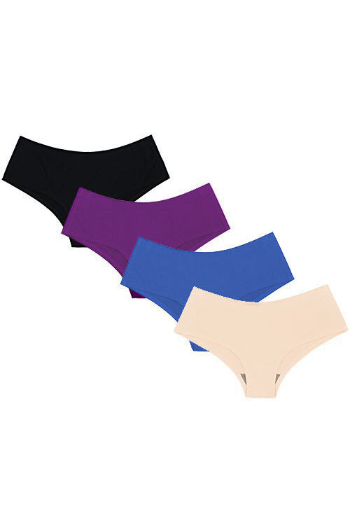 SHEKINI Solid Color Mid-waist Seamless Invisible Brief Hipster Panties 4 Pack 6 Pack