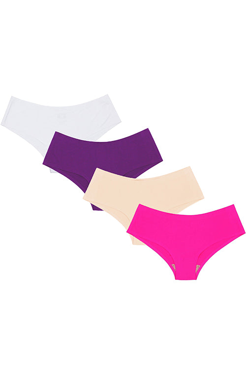 SHEKINI Solid Color Mid-waist Seamless Invisible Brief Hipster Panties 4 Pack 6 Pack