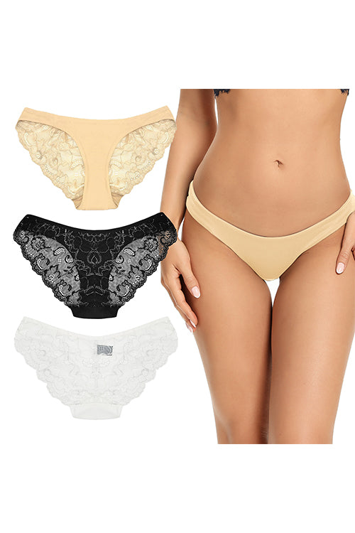 SHEKINI Hipster Briefs Lace Solid Color Panties 3 Pack