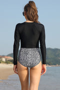 SHEKINI Long Sleeve Zipper Rash Guard One Piece Swimsuit UV Protection Printed Swimwear