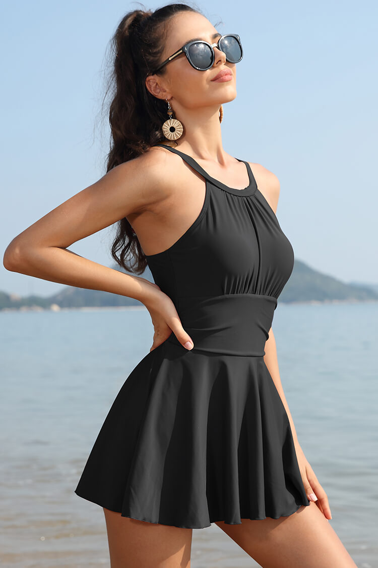 High Neck Ruched Swim Dresses For Women | Shekini