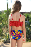 SHEKINI Ruffle Flounce Floral Print Girls Swimsuit