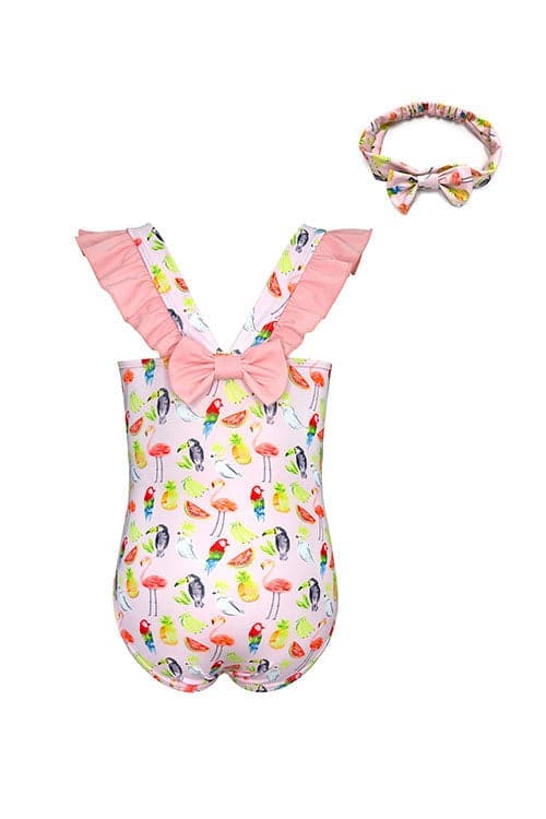 SHEKINI Cute  Strawberry Ruffle Kids Girl's One Piece Swimsuits 