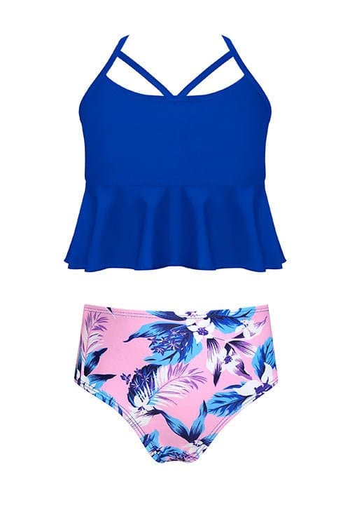 SHEKINI Girl's Criss Cross Back Bikini Floral Print Swim Bottoms Two Piece Swimsuit