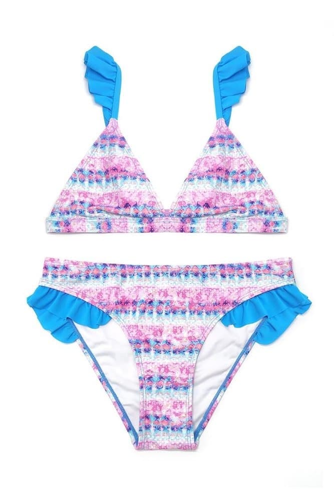 SHEKINI Girls Cute Triangle Ruffles Floral Printing Swimsuit