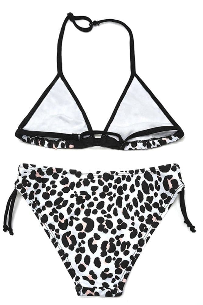 SHEKINI Girls Halter Triangle Leopard Print Swimsuit