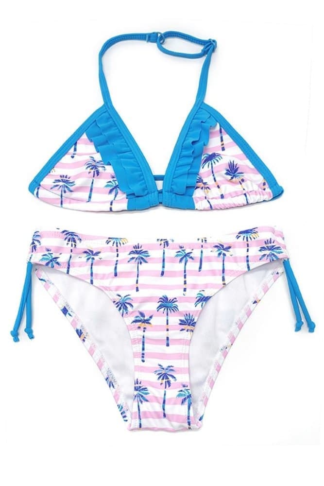 SHEKINI Girls Halter Triangle Leopard Print Swimsuit