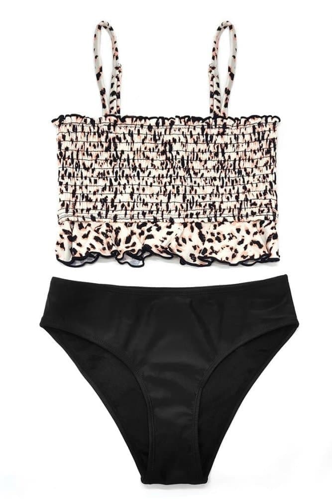 SHEKINI Girls Two Piece Swimsuits Ruffle Trim Shirred Bandeau Bikini