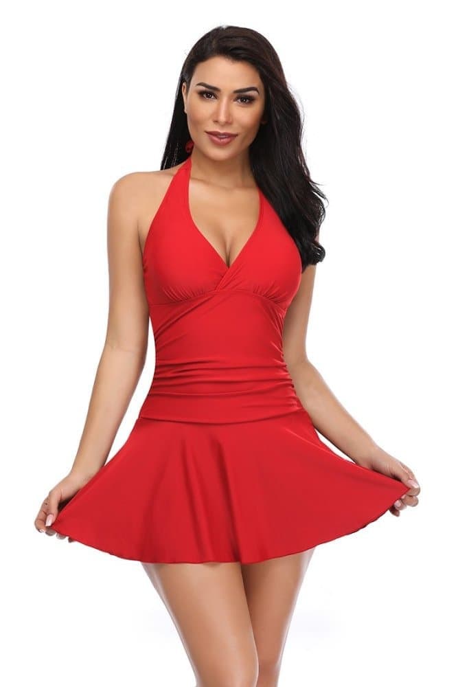 Halter Ruched Swim Dresses For Women | Shekini