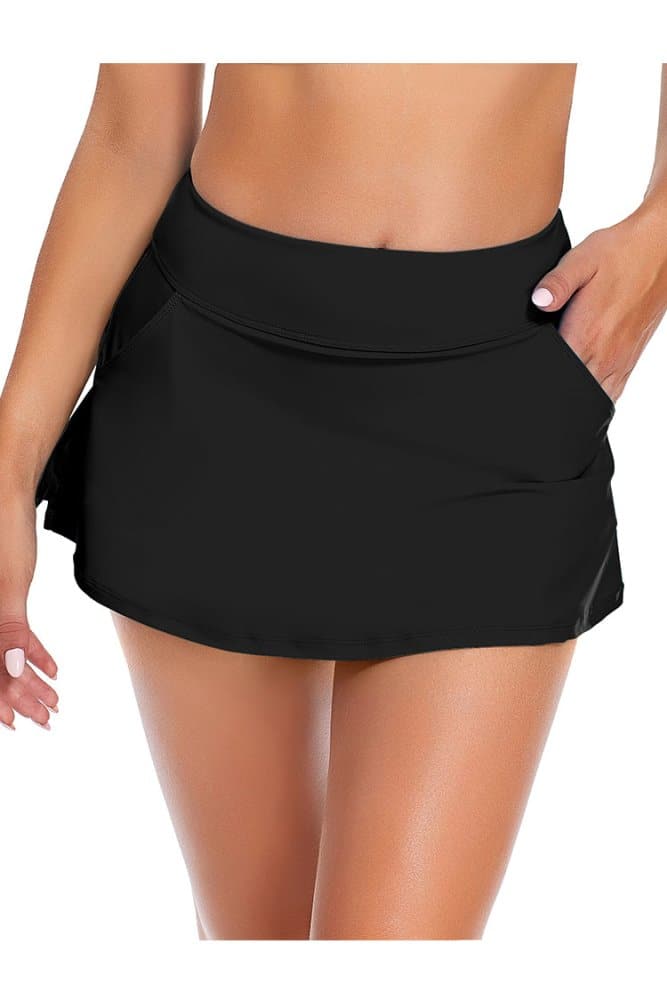 SHEKINI High Waisted Swim Skirt Build-in Brief Tankini Bottoms With Side Pocket