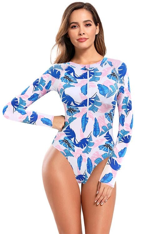SHEKINI Long Sleeve Zipper Rash Guard One Piece Swimsuit UV Protection Swimwear