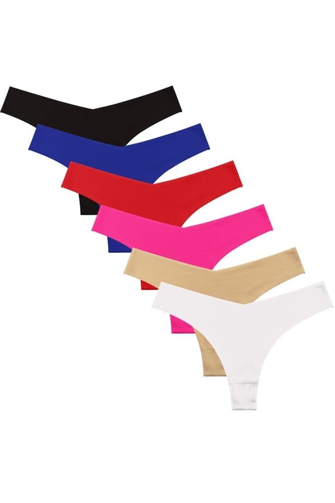 SHEKINI Low-waist Smooth Stretch Invisible Solid Color Thong Panties 6 Pack
