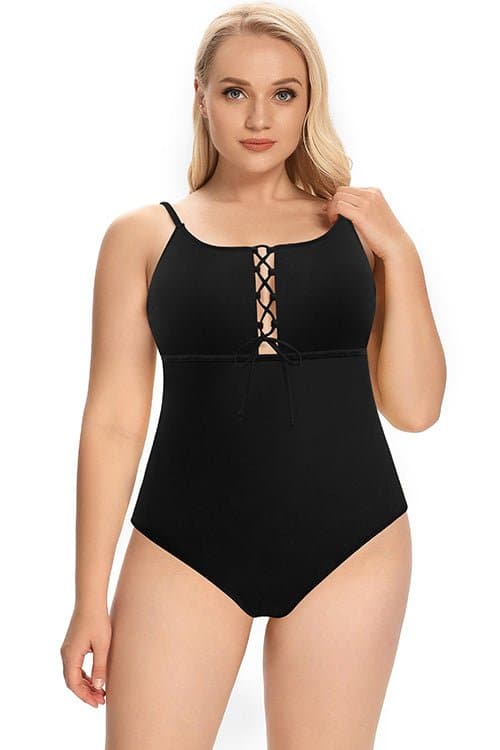 SHEKINI Plus Size Bathing Suit Lace Up One Piece Swimsuits