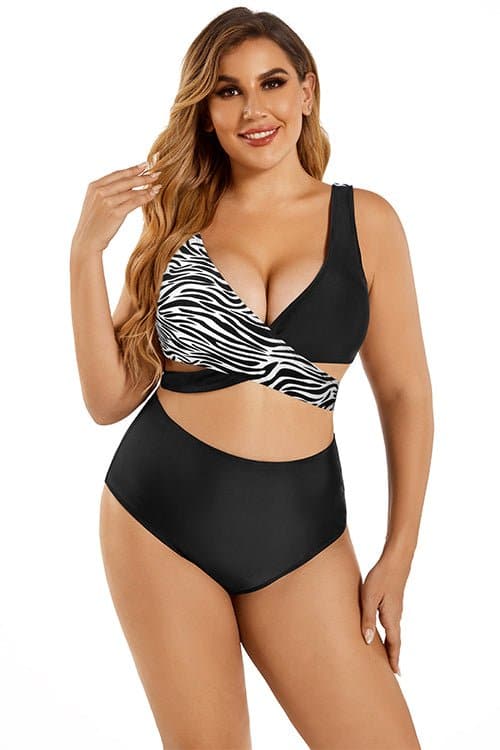 SHEKINI Plus Size Criss Cross Bandage Bikini Sets Two Piece Swimsuit