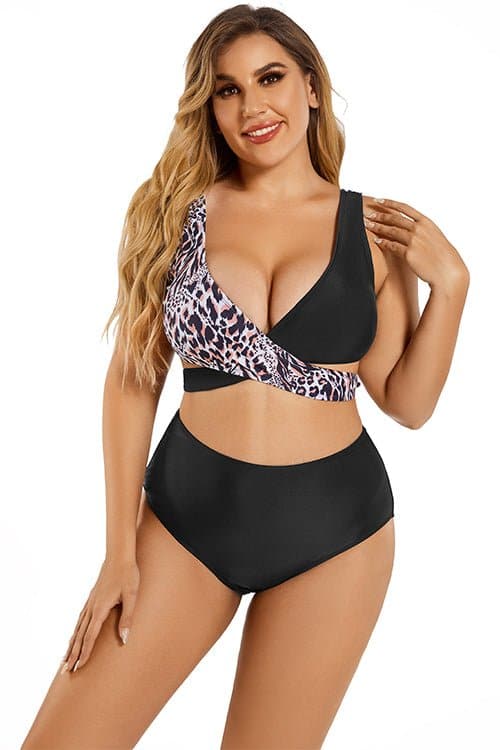 SHEKINI Plus Size Criss Cross Bandage Bikini Sets Two Piece Swimsuit