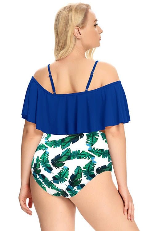 SHEKINI Plus Size Two Piece Swimsuits Off Shoulder Flounce Ruched Bikini