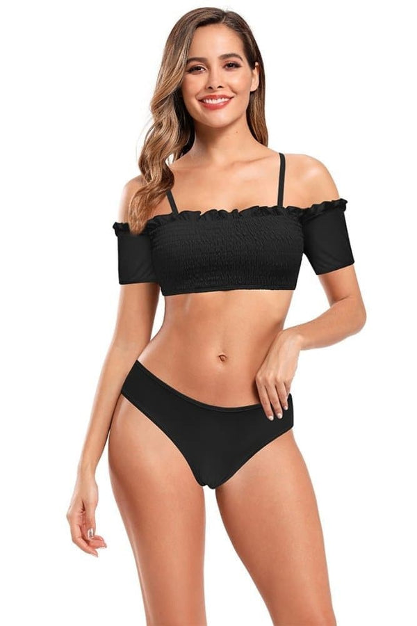 Printed Shirred Bandeau Off Shoulder Sexy Bikini | SHEKINI