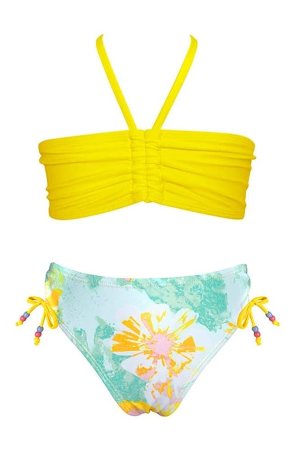 SHEKINI Ruched Halter Bikini Floral Print Girl's Swimsuits