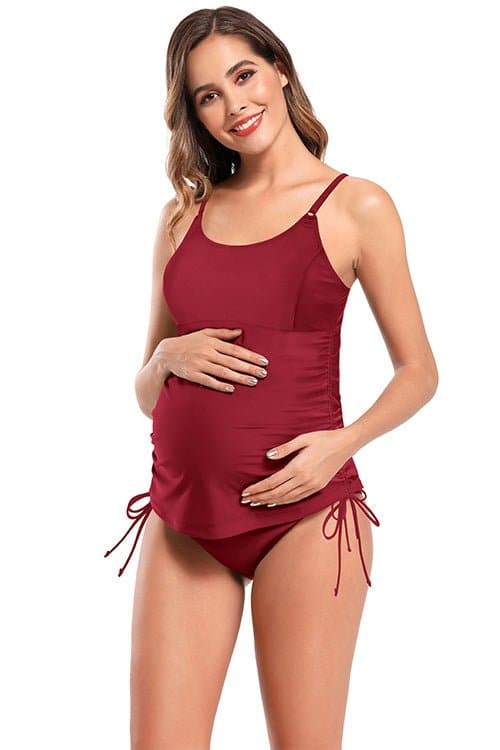 SHEKINI Ruched Tie Side Maternity Tankini Two Piece Swimsuits