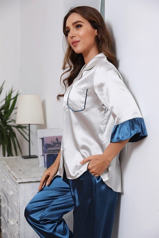SHEKINI Satin Silk Shirt style Pajamas?¡§¡ã?/???t