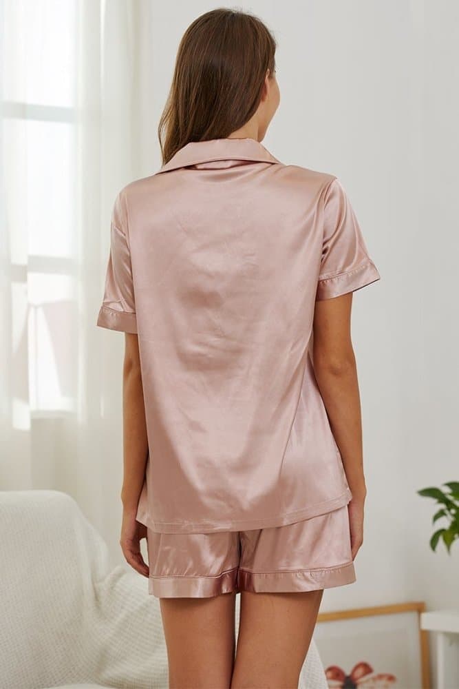 SHEKINI Satin Silk Short Sleeve Pajamas Set?¡§¡ã?/???t