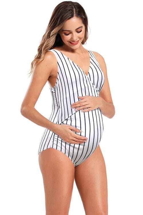 SHEKINI V Neck Bow Knot Front Maternity One Piece Swimsuit