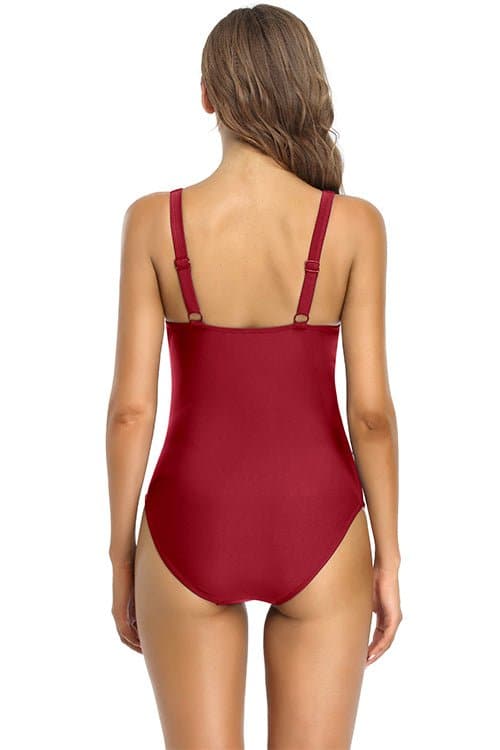 SHEKINI V Neck Ruched One Piece Swimsuit Monokini Bathing Suits