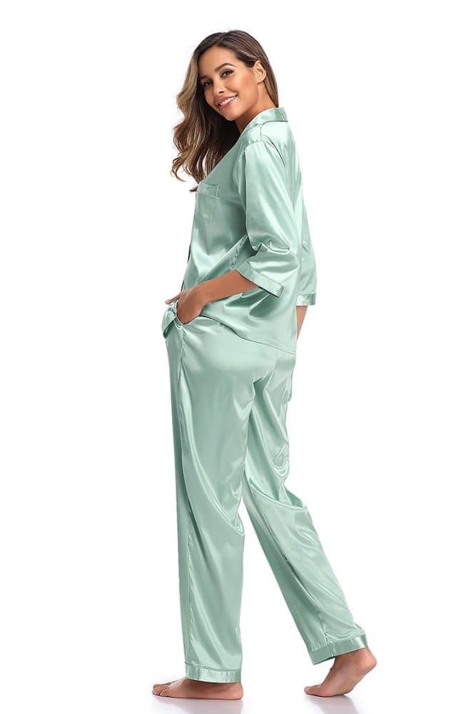 SHEKINI Women's Silk Satin Long Sleeve Pajamas SetPajamas