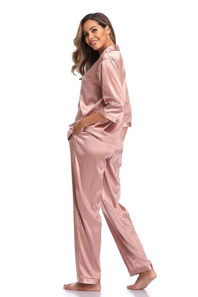 SHEKINI Women's Silk Satin Long Sleeve Pajamas SetPajamas
