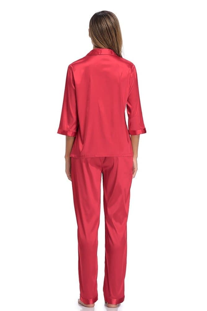 SHEKINI Women's Silk Satin Long Sleeve Pajamas SetPajamas