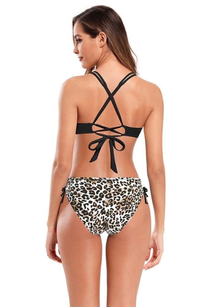 SHEKINI Twist Front Lace Up Bikini Ruched Side Bottom Swimsuits??