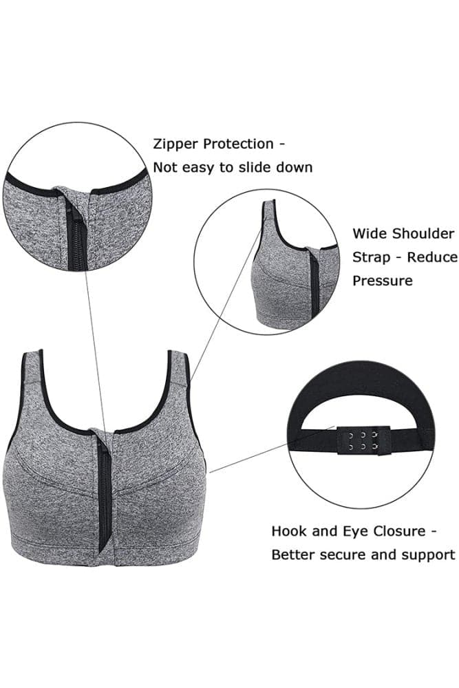 SHEKINI Zipper Front Yoga Bra Removable Pads Tank Top Racerback Sports Bra